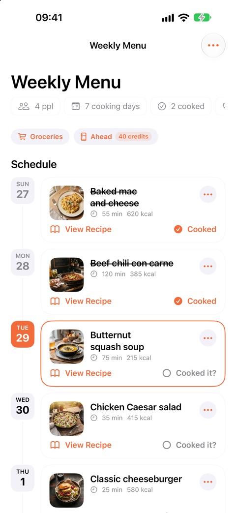 Weekly plan with a dish for every day