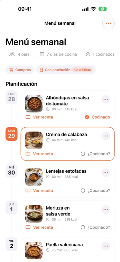 Planificación semanal con un plato por día
